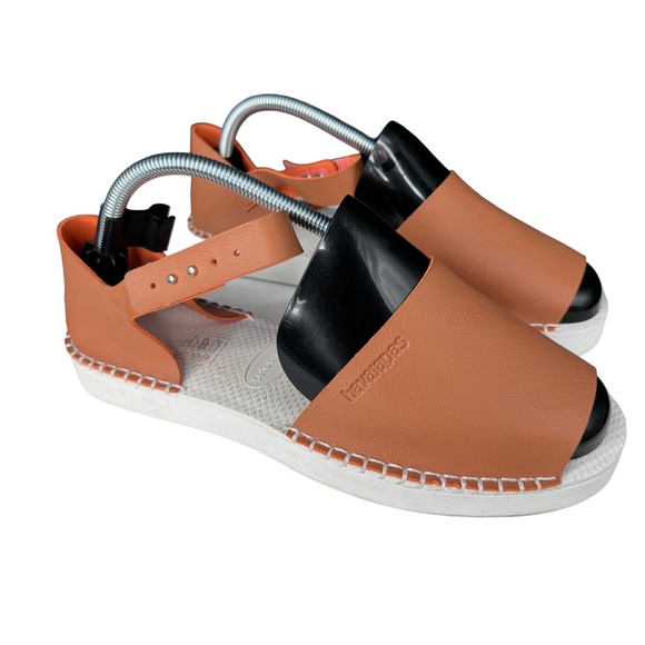 Havaianas Flatform Espadrille Sandals Ankle Strap Open Toe Slip-On Brown Size 9 - Picture 1 of 8